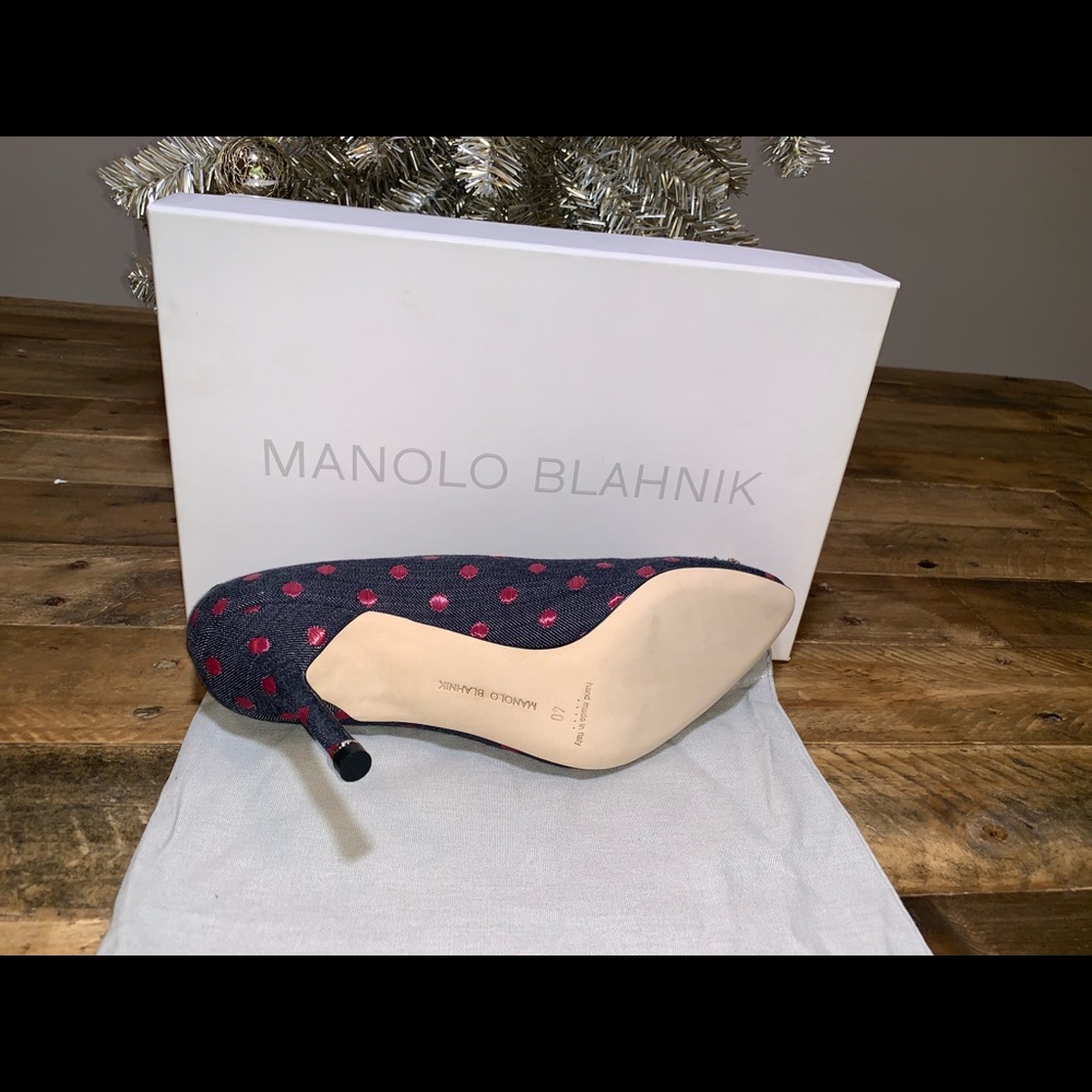 New Manolo Blahnik Hangisi Jacquard Denim Pumps - Picture 7 of 8